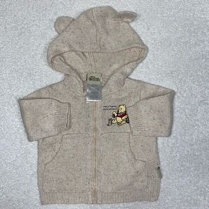 Disney sincerely Pooh oatmeal knit zip hooded eared sweater 0/3m